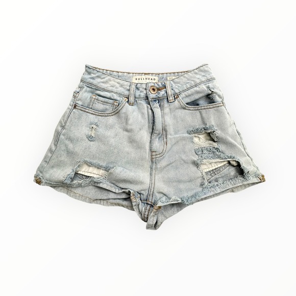 Bullhead Denim Co Pants - Bullhead Denim Co Shorts Womens 1 Light Wash Mom Short Distressed High Rise 3414